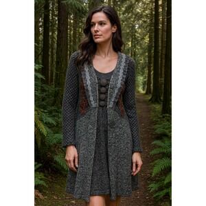 Vintage Concept Textured Knit Dress Women's Medium Gray Boho Whimsical Embroider